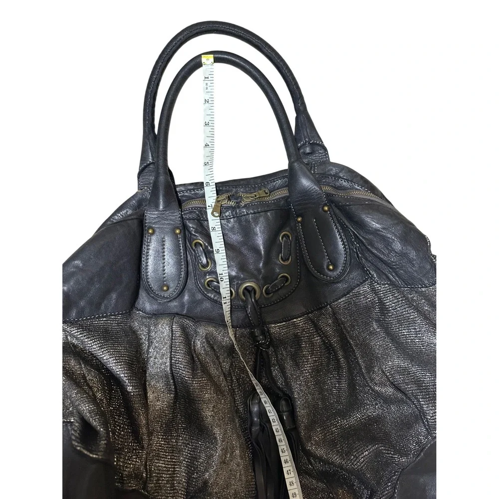 Giorgio Brato Leather Satchel Metallic Textured Tassel Bag Italy Y2K